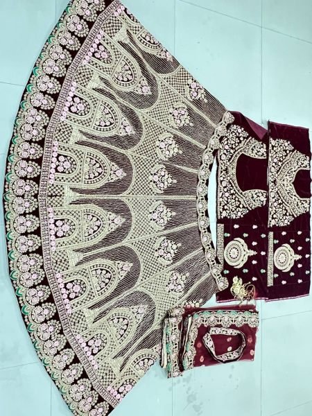 Designer Maroon Velvet Bridal Lehenga with Heavy Badla Zari   Diamond Work Wholesale Manufacturer Rate by RoyalExport Bridal Lehenga Choli