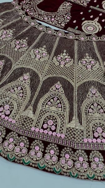 Designer Maroon Velvet Bridal Lehenga with Heavy Badla Zari   Diamond Work Wholesale Manufacturer Rate by RoyalExport Bridal Lehenga Choli
