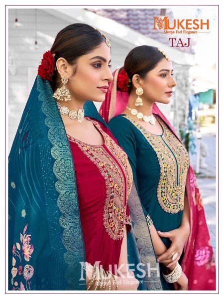 Designer Mukesh Taj Anarkali Set in Viscose Silk with Jacquard Dupatta At Wholesale Rates Full Set Kurti
