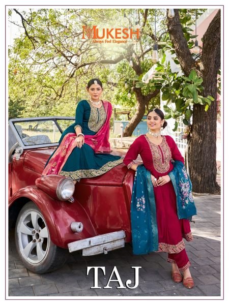 Designer Mukesh Taj Anarkali Set in Viscose Silk with Jacquard Dupatta At Wholesale Rates Full Set Kurti