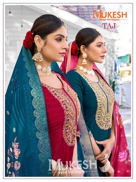 Designer Mukesh Taj Anarkali Set in Viscose Silk with Jacquard Dupatta At Wholesale Rates Full Set Kurti