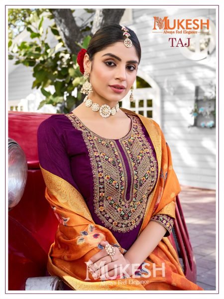 Designer Mukesh Taj Anarkali Set in Viscose Silk with Jacquard Dupatta At Wholesale Rates Full Set Kurti