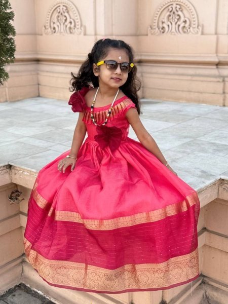 Designer Mysore Khaadii Silk Kids Gown with Authentic Traditional Weaving Barbie Inspired Ethnic Party Dress at  Best Offer