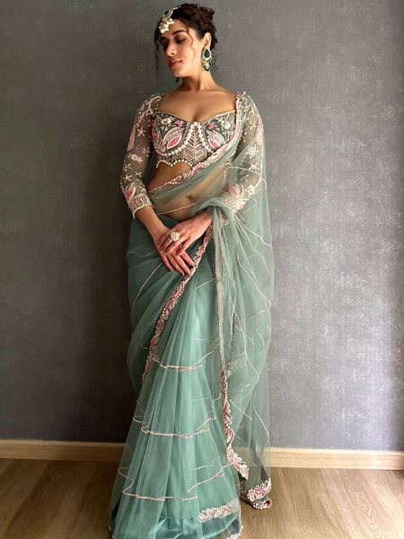 Designer Net Embellished Saree With Diamond Work Dori And Sequance Work Net Sarees Wholesale