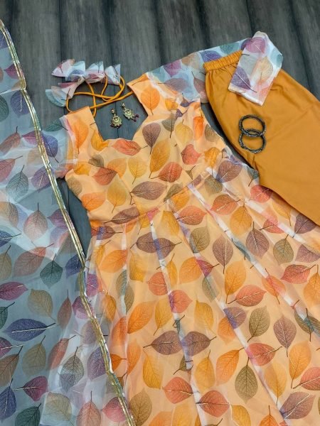 Designer Organza Printed  Suit with Dupatta and Pant 3 Piece Kurti Set