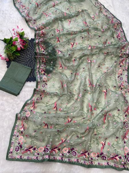 Designer Organza Saree with Diamond Silk Blouse – Showroom Quality  Organza Sarees Wholesale