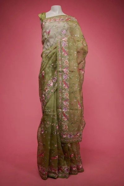 Designer Organza Saree with Diamond Silk Blouse – Showroom Quality  Organza Sarees Wholesale