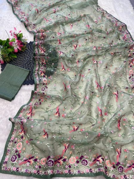 Designer Organza Saree with Diamond Silk Blouse – Showroom Quality  Organza Sarees Wholesale