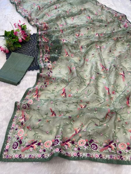 Designer Organza Saree with Diamond Silk Blouse – Showroom Quality  Organza Sarees Wholesale