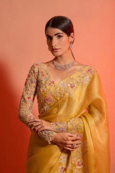 Designer Organza Silk Saree with C Pallu Heavy Embroidery Silk Blouse Festive Collection by Royal Export  Surat Organza Sarees Wholesale