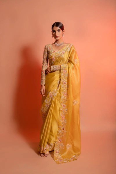 Designer Organza Silk Saree with C Pallu Heavy Embroidery Silk Blouse Festive Collection by Royal Export  Surat Organza Sarees Wholesale
