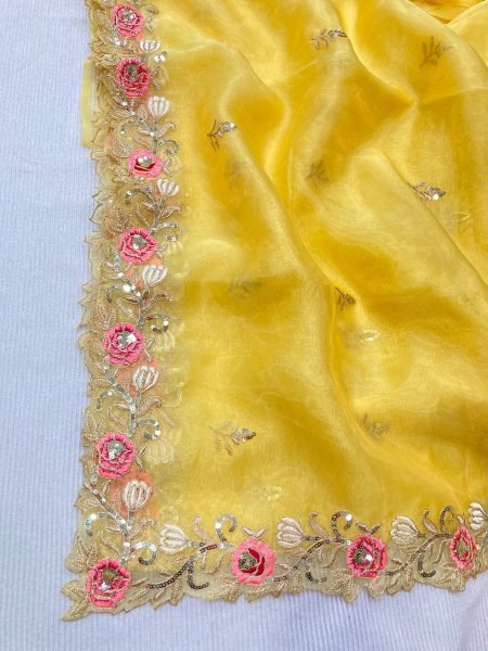 Designer Organza Silk Saree with C Pallu Heavy Embroidery Silk Blouse Festive Collection by Royal Export  Surat Organza Sarees Wholesale