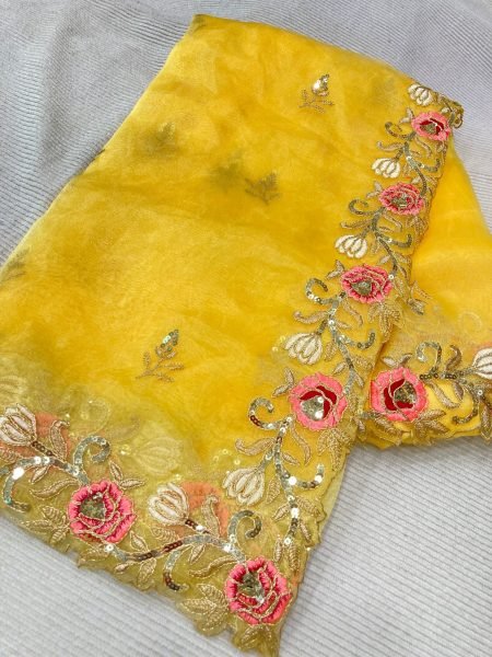 Designer Organza Silk Saree with C Pallu Heavy Embroidery Silk Blouse Festive Collection by Royal Export  Surat Organza Sarees Wholesale