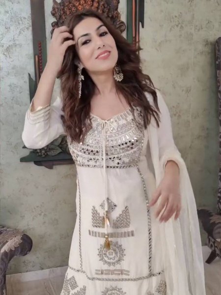 Designer Party  Wear Faux Georgette White  Palazzo set with Dupatta Salwar Kameez