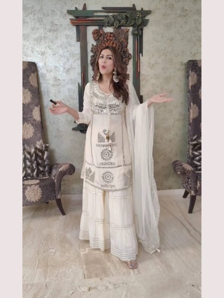 Designer Party  Wear Faux Georgette White  Palazzo set with Dupatta Designer Plazzo Salwar Suits Wholesale