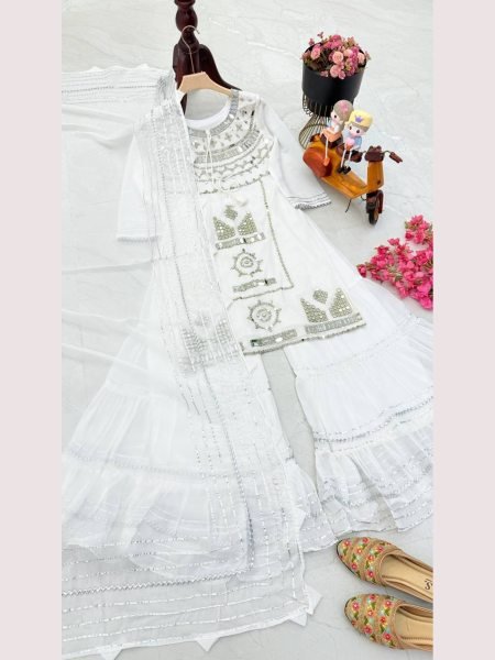 Designer Party  Wear Faux Georgette White  Palazzo set with Dupatta Designer Plazzo Salwar Suits Wholesale