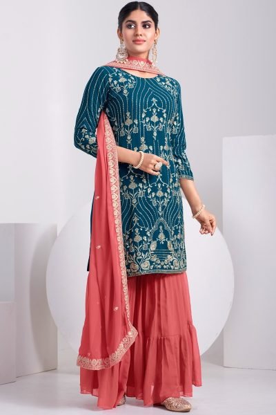 Designer  party Wear Fox Georgette Sharara Plazzo Suit Designer Plazzo Salwar Suits Wholesale