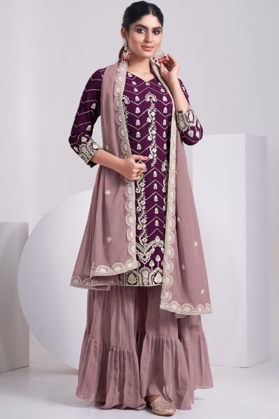 Designer  party Wear Fox Georgette Sharara Plazzo Suit Designer Plazzo Salwar Suits Wholesale