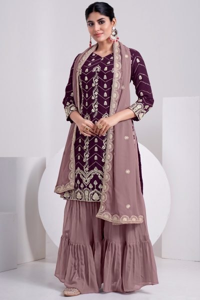 Designer  party Wear Fox Georgette Sharara Plazzo Suit Designer Plazzo Salwar Suits Wholesale