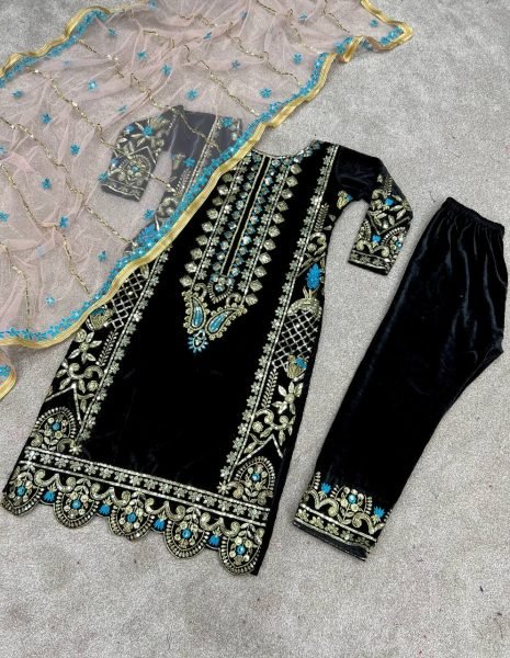 Designer Party Wear Set   Buy Exclusive Velvet Suits  with Embroidery Sequence Work Ready To Wear Collection