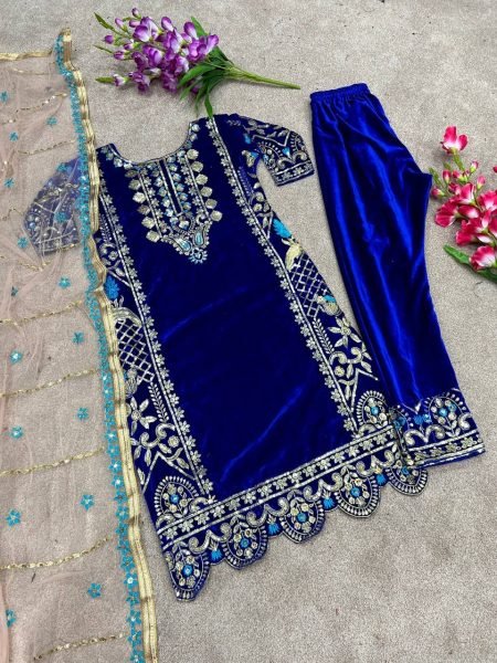 Designer Party Wear Set   Buy Exclusive Velvet Suits  with Embroidery Sequence Work Ready To Wear Collection