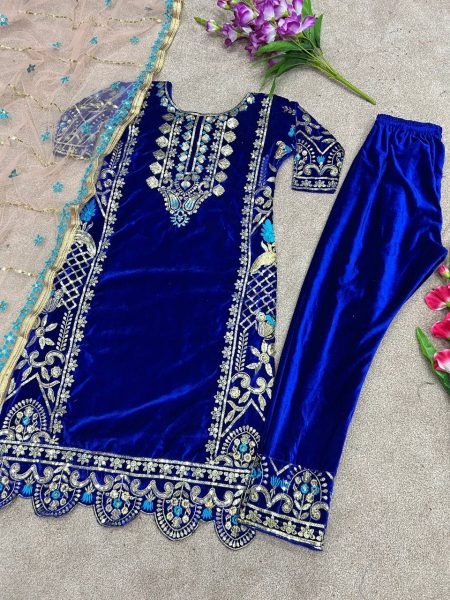 Designer Party Wear Set   Buy Exclusive Velvet Suits  with Embroidery Sequence Work Ready To Wear Collection
