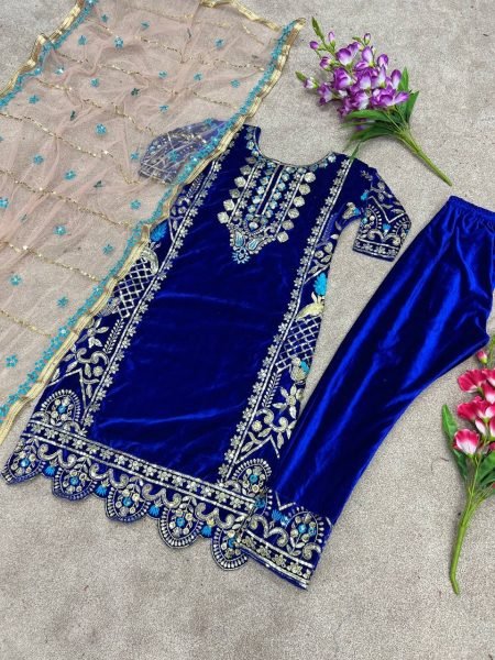 Designer Party Wear Set   Buy Exclusive Velvet Suits  with Embroidery Sequence Work Ready To Wear Collection