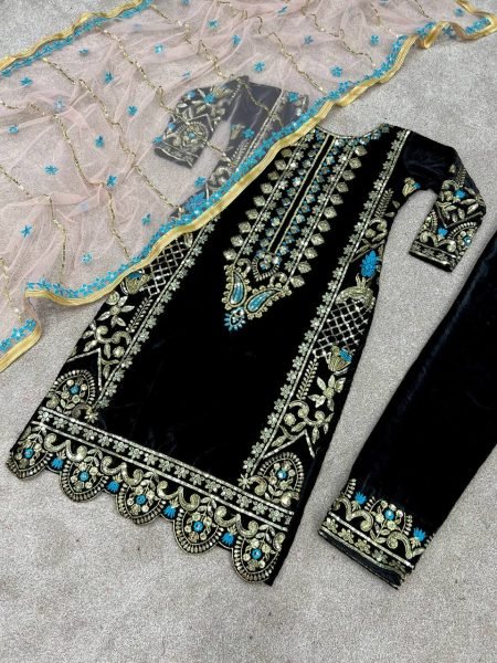 Designer Party Wear Set   Buy Exclusive Velvet Suits  with Embroidery Sequence Work Ready To Wear Collection