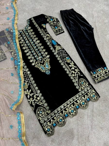 Designer Party Wear Set   Buy Exclusive Velvet Suits  with Embroidery Sequence Work Ready To Wear Collection