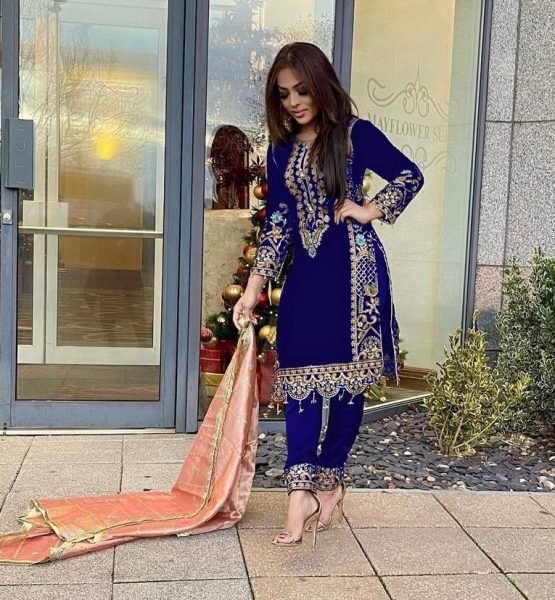 Designer Party Wear Set   Buy Exclusive Velvet Suits  with Embroidery Sequence Work Ready To Wear Collection