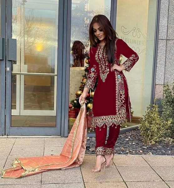 Designer Party Wear Set   Buy Exclusive Velvet Suits  with Embroidery Sequence Work Ready To Wear Collection