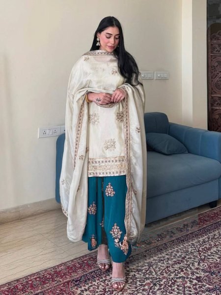 Designer Party Wear Set Heavy Pure Chinnon Silk Fully Stitched and Ready To Wear 