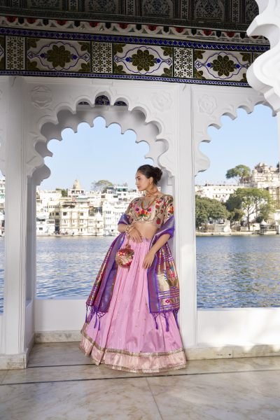 Beautiful Pink Color Desinger Paithani Jacquard Silk Saree Lehenga Choli Set Half Saree Lehenga