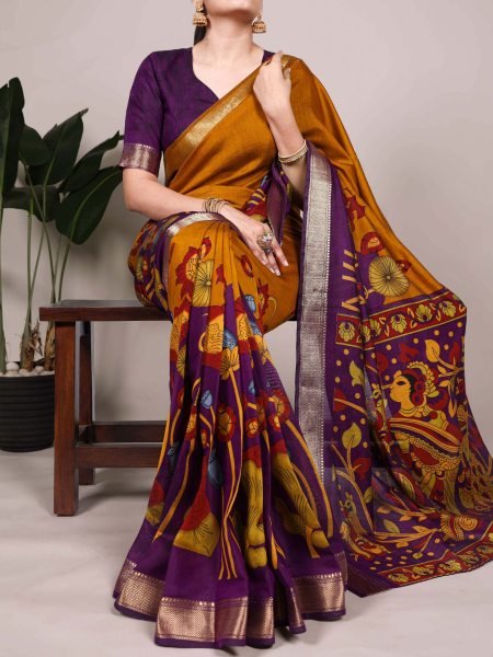Designer Printed Viscose Chanderi Saree with Unstitched Blouse Ethnic Wear Collection by Royal Export Low Price Offer 