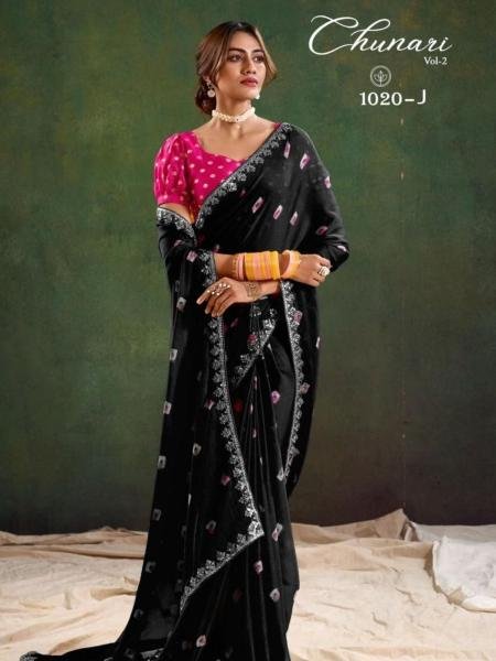 Designer Pure Chiffon Saree With Bandhani Mill Print & Contrast Jacquard Blouse Pure Chiffon Sarees Wholesale