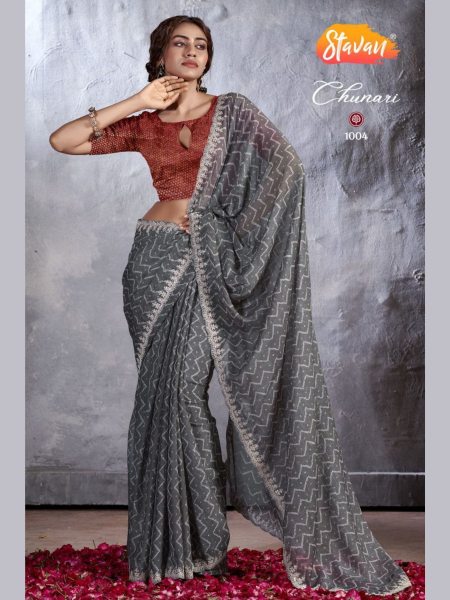 Designer Pure Chiffon With Cutwork Embroidery Work Saree Pure Chiffon Sarees Wholesale