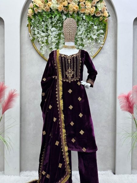 Designer Purple Color Velevt embrodery Suit Set By Royal Export  Ready To Wear Collection