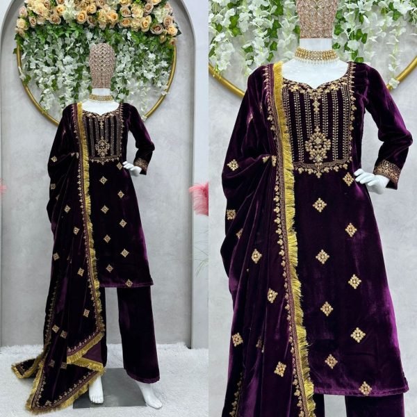 Designer Purple Color Velevt embrodery Suit Set By Royal Export  Ready To Wear Collection