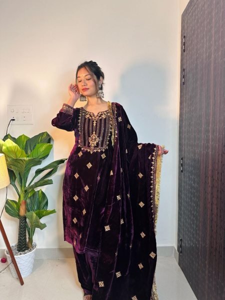 Designer Purple Color Velevt embrodery Suit Set By Royal Export  Ready To Wear Collection