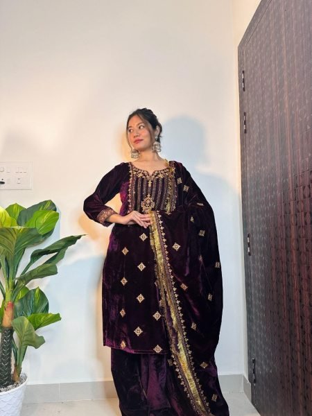 Designer Purple Color Velevt embrodery Suit Set By Royal Export  Ready To Wear Collection