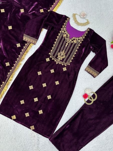 Designer Purple Color Velevt embrodery Suit Set By Royal Export  Ready To Wear Collection