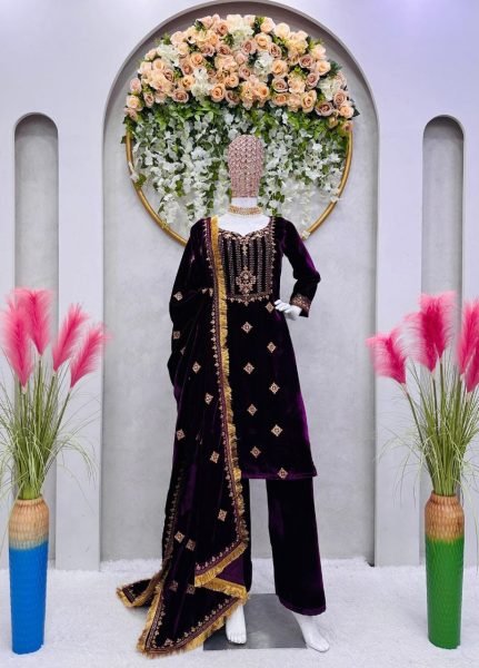 Designer Purple Color Velevt embrodery Suit Set By Royal Export  Ready To Wear Collection