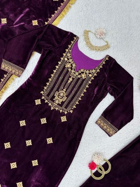 Designer Purple Color Velevt embrodery Suit Set By Royal Export  Ready To Wear Collection