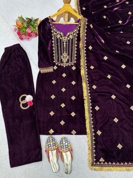 Designer Purple Color Velevt embrodery Suit Set By Royal Export  Ready To Wear Collection