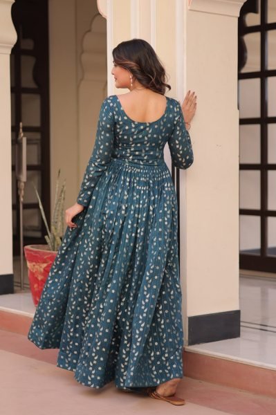 Designer Rama Jacquard Gown with Elegant Weaving   Position Print Ready to Wear at Low Price Anarkali Kurtis 