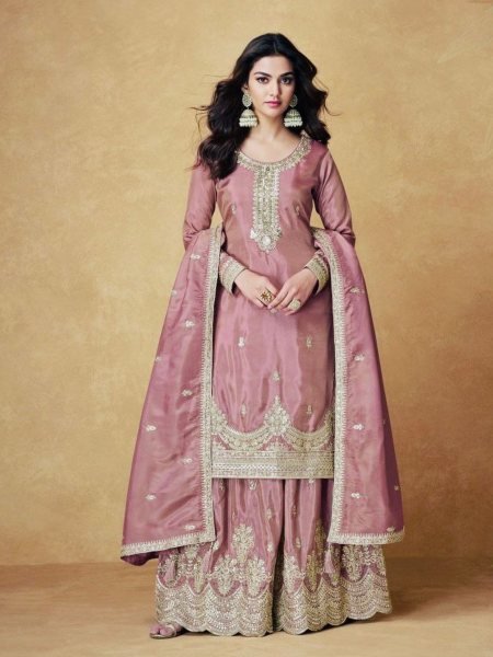 Designer Ready to Wear Chinon Silk Sharara Suit  Heavy Embroidery   Sequin Work Wholesale 3 Piece Set for Resellers  