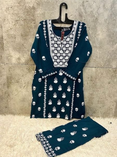 Designer Ready to-Wear Pakistani Suit Rayon with White Embroidery Salwar Kameez