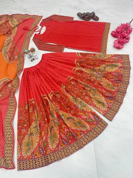 Designer Red Color Georgette Plazzo Suits  Ready To Wear Collection
