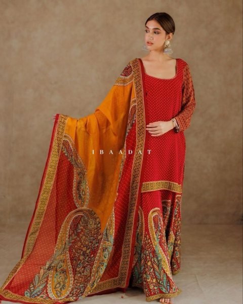 Designer Red Color Georgette Plazzo Suits  Ready To Wear Collection