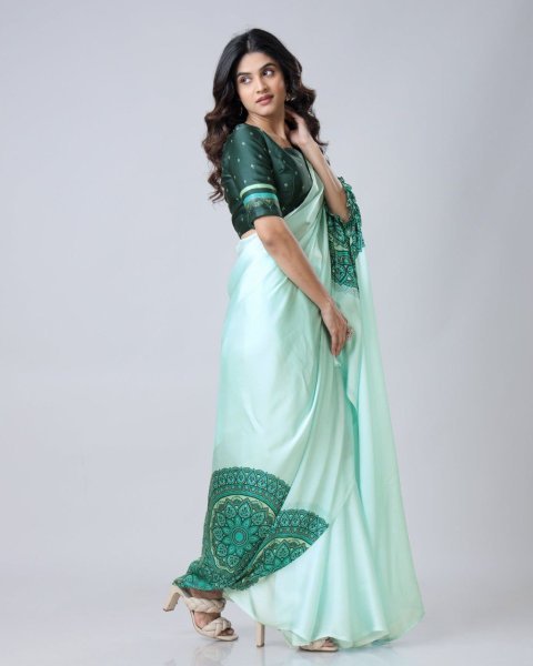 Designer Satin Georgette Saree with Floral Prints And Readymade Look Ready To Wear Saree 